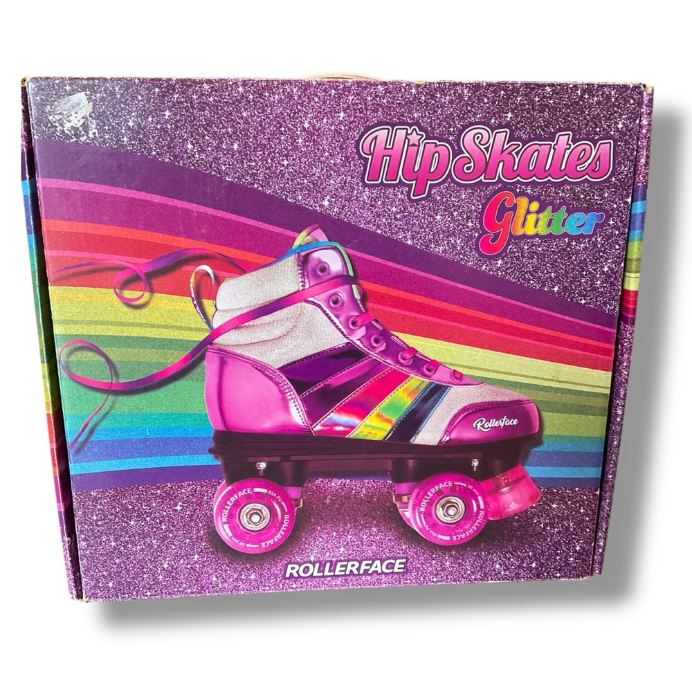 Hipskates Roller Skates Glitter Rainbow Pink Purple Blue Silver Size 5 NWT